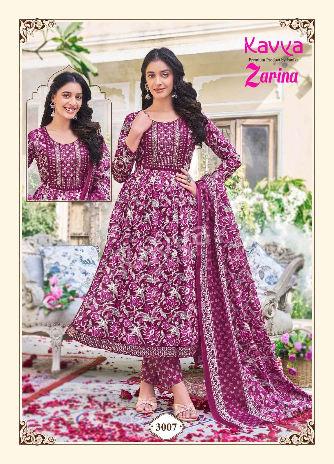 ZARINA VOL 3 MAL COTTON +EMBRODERYWORK KURTI WITH COTTON PANT AND MAL DUPATTA BY KAVYA BRAND 3007